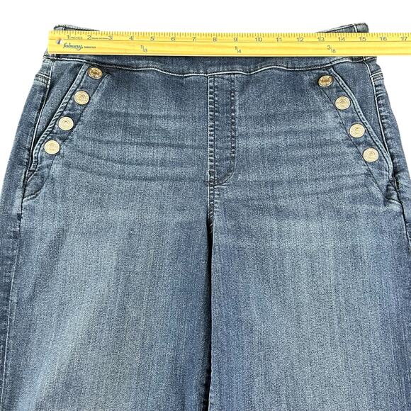 Chico's Wide Leg Ankle U.S Sz 10R (1.5) Dark Blue Pull-On Jeans Buttoned Pockets - Picture 11 of 11